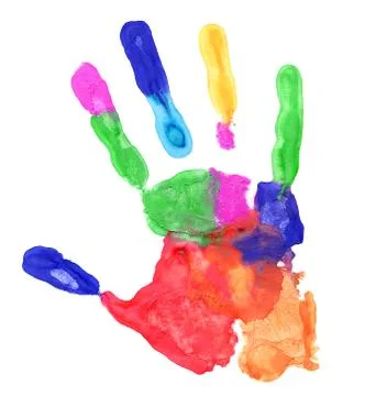 Close up of colored hand print on white Stock Illustration