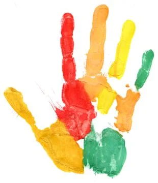 Close up of colored hand print on white Stock Illustration