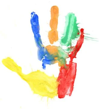 Close up of colored hand print on white Stock Illustration