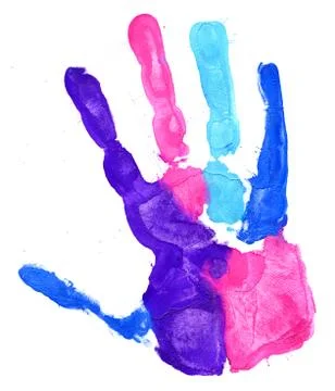 Close up of colored hand print on white Stock Illustration