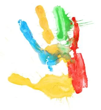 Close up of colored hand print on white Stock Illustration