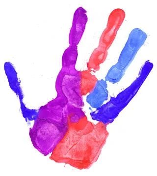 Close up of colored hand print on white Stock Illustration