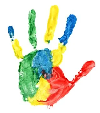 Close up of colored hand print on white Stock Illustration