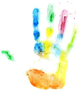 Close up of colored hand print on white Stock Illustration
