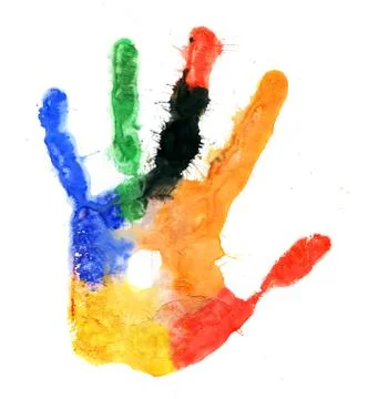 Close up of colored hand print on white Stock Illustration
