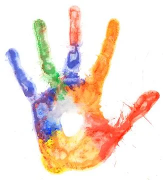 Close up of colored hand print on white Stock Illustration