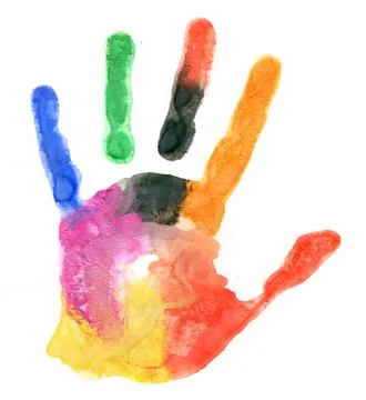 Close up of colored hand print on white Stock Illustration