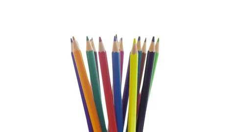 Close-up Colored Pencils Assembled Together Revolve in a White Background Stock Footage 112618180