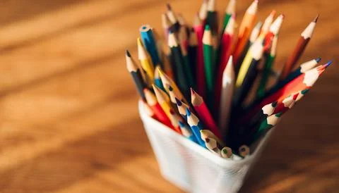 Close-up of colored pencils, back to school, education Stock Photos