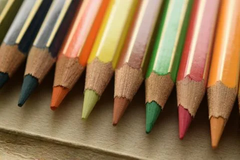 Close up on colored pencils Stock Photos