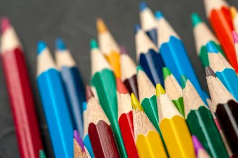 Close-up of colored sharpened pencils Stock Photos