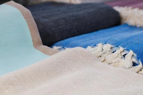 Close-up of colored warm scarves Stock Photos