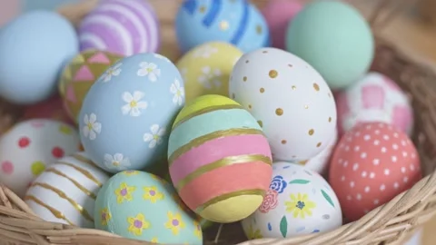 Close up of colorful easter eggs. easter decoration concept. Stock Footage 149813452