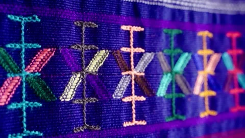 Close up of colorful embroidered pattern on traditional Guatemalan textile Stock Footage 328158600