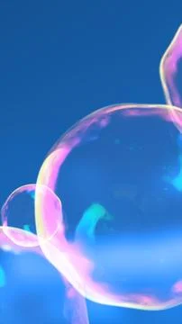Close-up of colorful iridescent soap bubbles gently floating against a bright イラスト素材