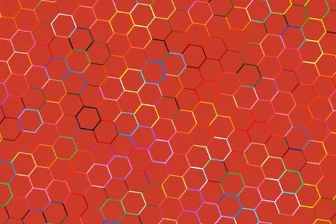 Close-up of colorful molecular structure on red background Stock Illustration
