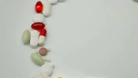 Close up, colorful pills rotating, from the right side, copy space Stock Footage 86213751