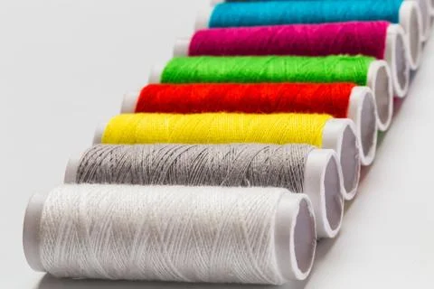Close up colorful thread bobbin 스톡 사진