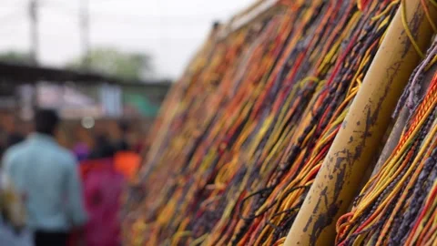 Close-Up Colorful Threads spitual hindu dharma concept Stock Footage 333594617