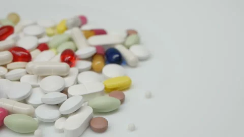 Close up, colorfull pills rotating, from the left side Stock Footage 86213558