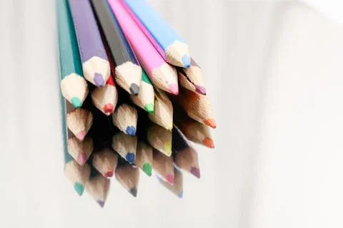 Close up of colour pencils Stock Photos