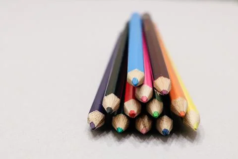 Close up of colour pencils Stock Photos
