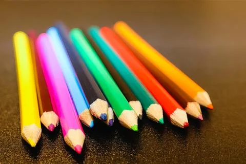 Close up of colour pencils Stock Photos