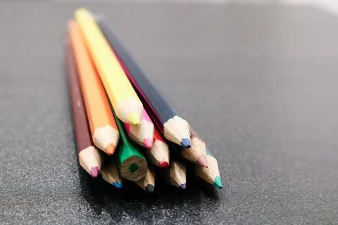 Close up of colour pencils Stock Photos