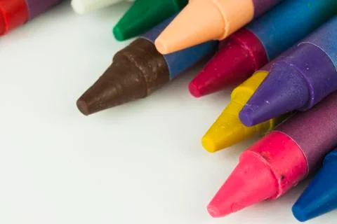 Close up of coloured crayons Stock Photos