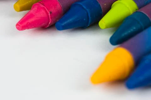 Close up of coloured crayons Stock Photos