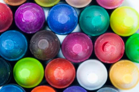 Close up of coloured crayons Stock Photos