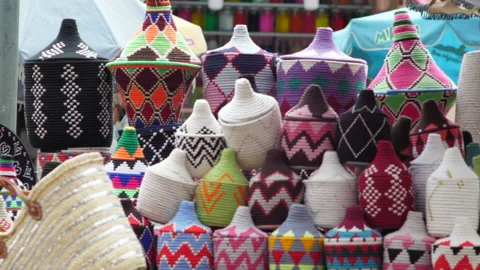 Close up of colourful decorative objects as bins in an Arabian street Stock Footage 233548890