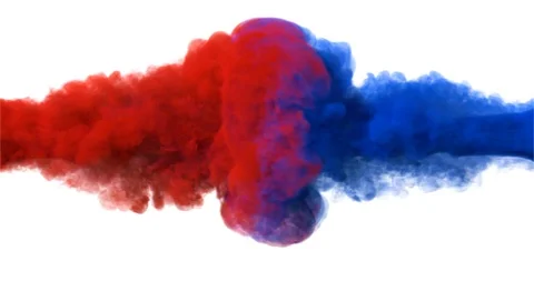 Close up of the colourful drops of red and blue paint colliding and mutual Stock Footage 91690139