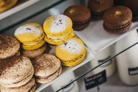 Close up of colourful macaroons Stock Photos