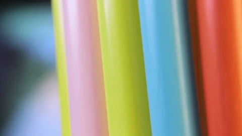 Close Up Of Colourful Plastic Drinking Straws Rotating (Looped Footage) Video stock 106996734