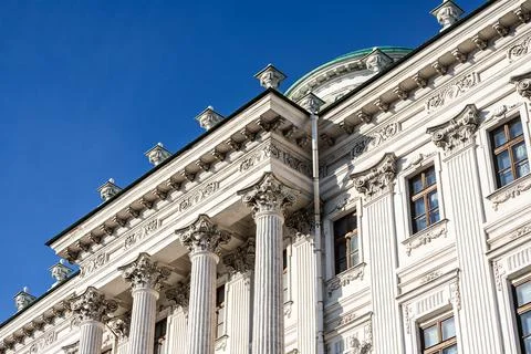 A close-up of a column in the Pashkov House, a neoclassical mansion. Stock Photos