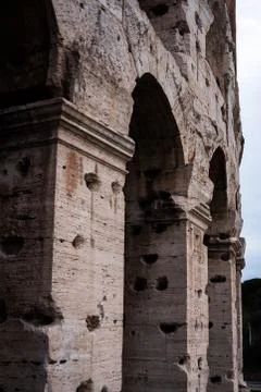 Close up on the columns of the Coliseum in Rome Stock Photos