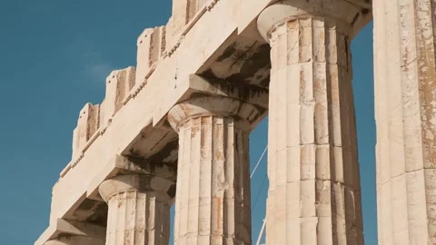 Close up of columns of Parthenon temple on the Acropolis in Athens, Greece Stock Footage 286114873