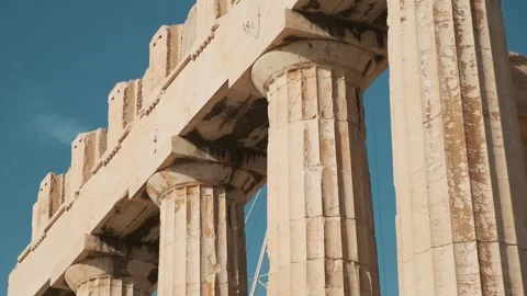 Close up of columns of Parthenon temple on the Acropolis in Athens, Greece Stock Footage 287327929