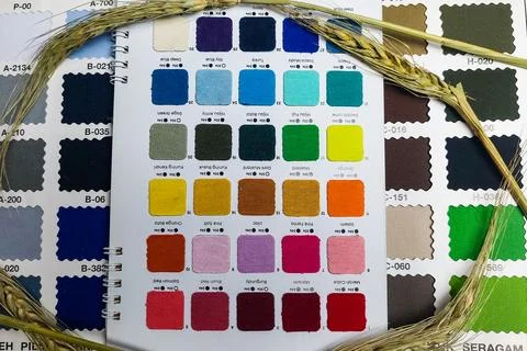 A close-up of a combed cotton fabric color catalog showing various t-shirt .. Stock Photos