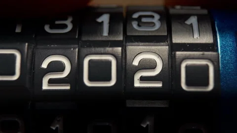 Close-up of Combination Lock Rotating Sequentially from Year 2020 to Year 2030 Stock Footage 330320103