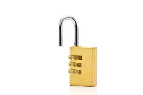 Close-up combination padlock isolated on white background Foto stock