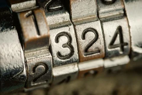 Close up combination padlock with number pattern 스톡 사진