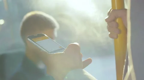 Close-up of commuter messsaging Stock Footage 67105378