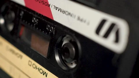 Close Up Compact Cassette Tape Deck Play. A vintage, old cassette with Video stock 172570078