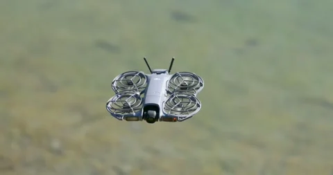 Close up of compact DJI Neo 2 drone with propeller guards Stock Footage 336775520