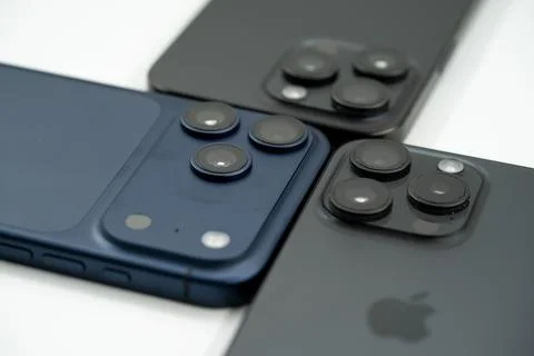Close up comparison of different Apple iPhone camera systems. Toronto, Canada - Stock Photos
