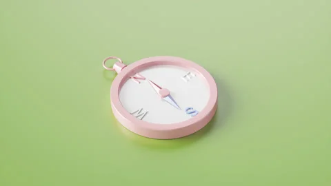 Close-up of a compass on a green background. 스톡 동영상 197045842