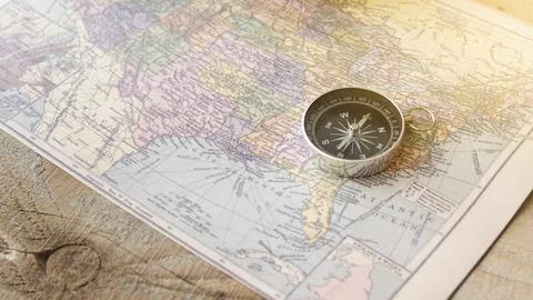 Close up compass north america map Stock Photos