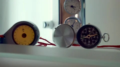 Close up of compasses in a shop window Stock Footage 56678195